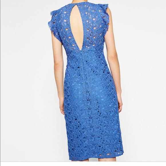 Zara Sz Small  Blue Lace Appliqué Dress - Picture 4 of 5